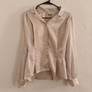 NICOLA Cream Satin Jacquard Button-Front Blouse